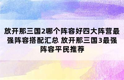 放开那三国2哪个阵容好四大阵营最强阵容搭配汇总 放开那三国3最强阵容平民推荐